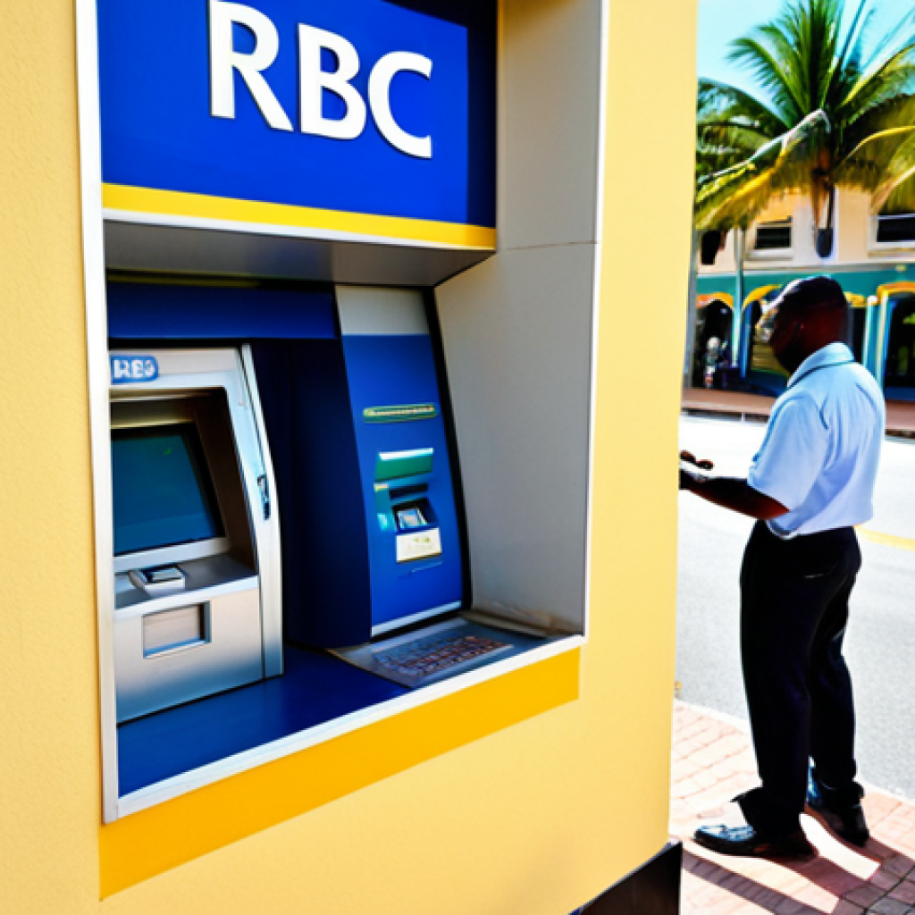 ATM Withdrawal in The Bahamas**
"A traveler in modest attire withdrawing Bahamian dollars (BSD) from an RBC Royal Bank ATM in Nassau, Bahamas. The background shows a sunny street scene with palm trees and colorful buildings, fully clothed, appropriate content, safe for work, professional, perfect anatomy, natural proportions, well-formed hands, proper finger count."
**