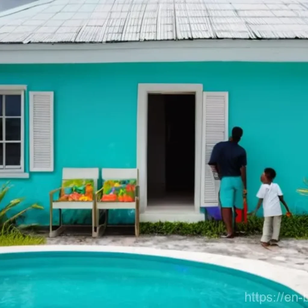 바하마 허리케인 시즌 대비 - **"Tropical Hurricane Preparedness in The Bahamas"**
    A vibrant, pastel-colored Bahamian home, fe...