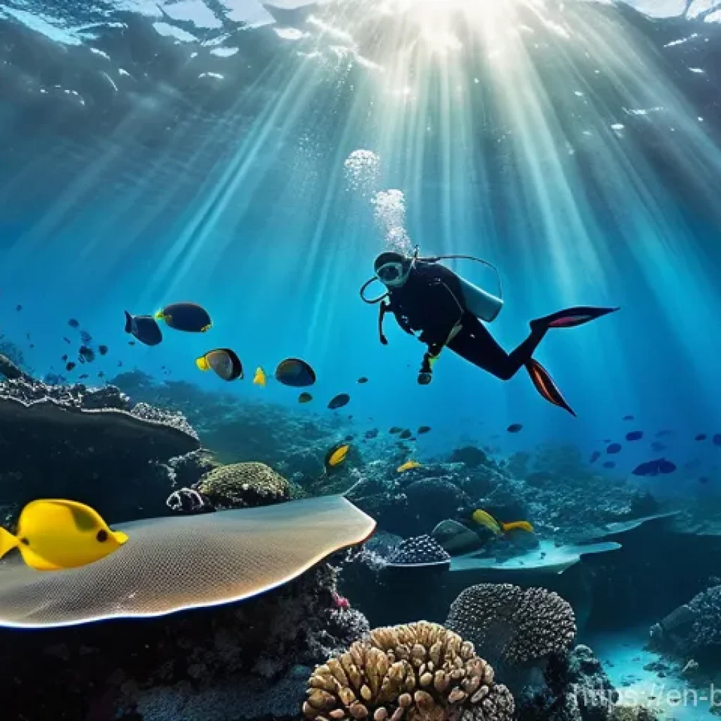 바하마 지역별 특색 - **Prompt:** A photorealistic, high-resolution image capturing a vibrant underwater scene in the crys...