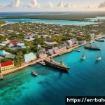 바하마의 영국 식민지 시대 - A detailed aerial view of Nassau harbor during the British colonial era, showcasing colorful wooden ...