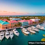 바하마에서 집 사기 - A vibrant aerial view of Nassau&rsquo;s real estate district at sunset, showcasing a mix of historic colon...