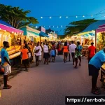 바하마와 관련된 영화 및 드라마 - A vibrant Bahamian street festival scene at sunset, featuring colorful colonial-style buildings ador...