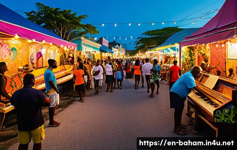 바하마와 관련된 영화 및 드라마 - A vibrant Bahamian street festival scene at sunset, featuring colorful colonial-style buildings ador...