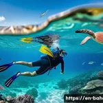 바하마 관광 필수 코스 - A vibrant underwater scene in the Bahamas showcasing a snorkeler wearing a colorful wetsuit and mask...